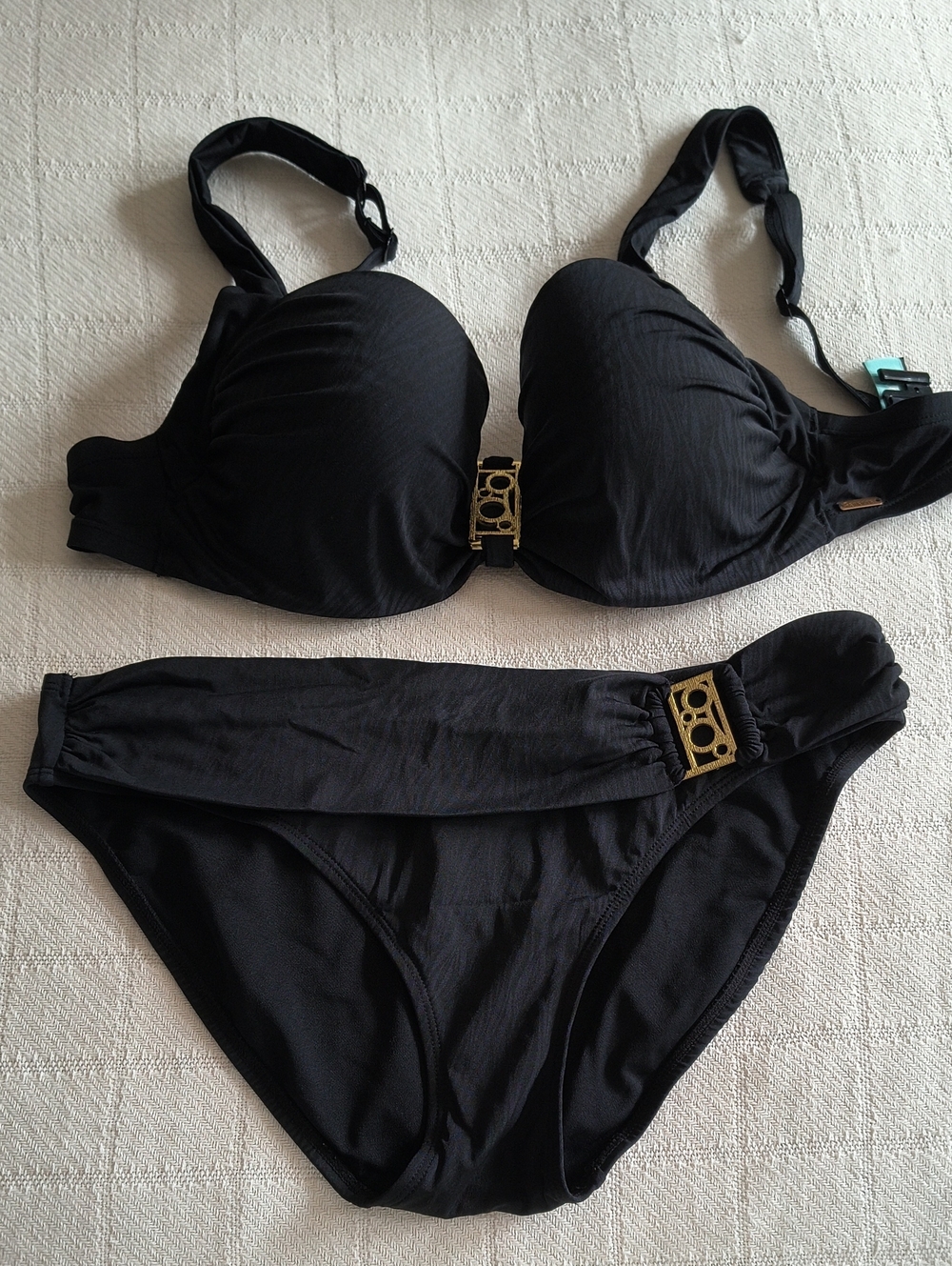 Panache Black Two-Piece Bikini with Gold Accents